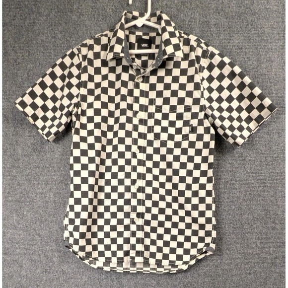 Vans Other - Vans Boys Checkerboard Button Front Shirt Black White Checkered Short Sleeve M